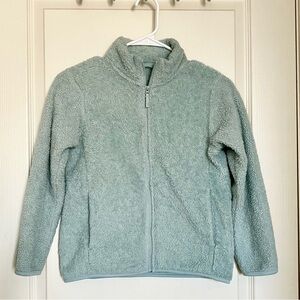UNIQLO Girls Light Green Fluffy Fleece Zip-Up Jacket – Size 140